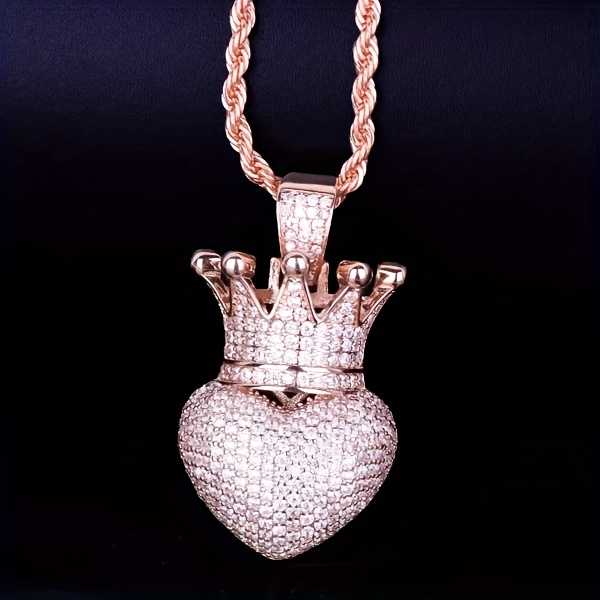 Hip Hop Love Plated Crown Pendant Necklace Image 2