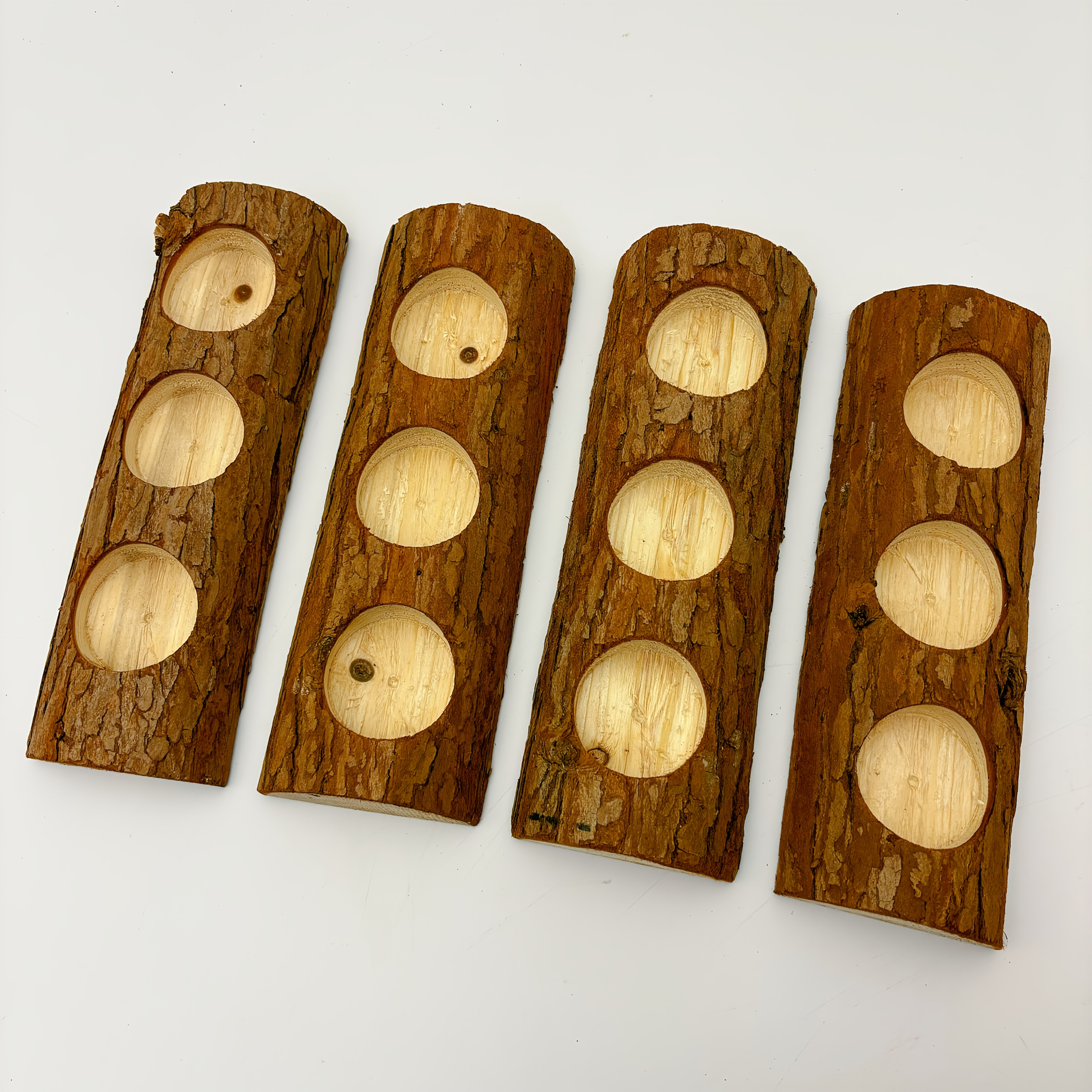 Image of Set Of 4 Wooden Small Candle Holders, Each Measuring 7.4-7.8 Inches In Length. Suitable For Christmas, Halloween, Valentine's Day, Weddings, Birthdays, Dining Tables, And Home Decor