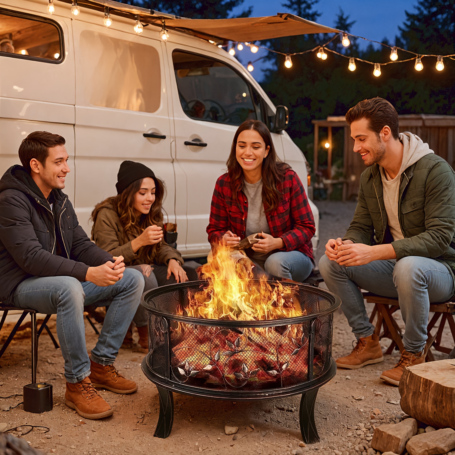 TEMU Liferun Outdoor Fire Pit Stove - 71x65cm Retro Iron Fire Pit With Anti-spark Protection Cover, Portable Outdoor Heating For Camping, Garden,
