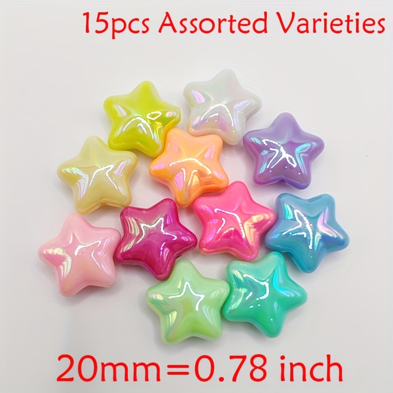 Image of 15pcs 20mm Random Color Five-pointed Star Beads Spacer Beads Acrylic Beads Loose Spacer Beads For Jewelry Making Handmade Bracelets Necklaces Additions