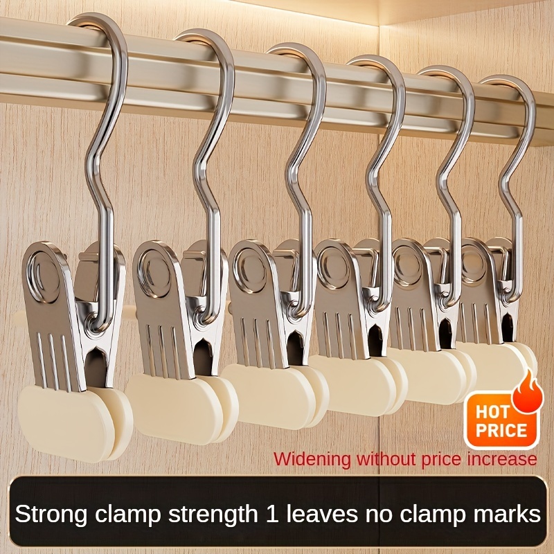 

10-pack Metal Clothes Hangers With Polished Finish, Multi-functional Broadened No-crease Clips For Hats, Straps, Jeans, Durable Anti-slip Portable Clamps For Hanging Socks