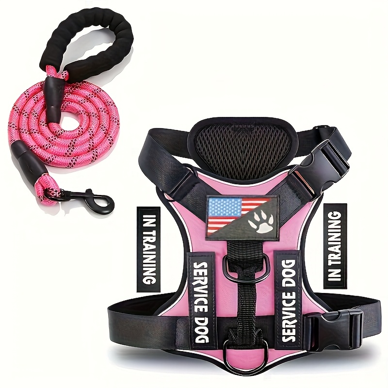 TEMU 2pcs Heavy-duty Harness Set For Medium & Large Dogs - High Quality, Reflective Vest With Soft Handle & , Adjustable Training Leash-like Harness