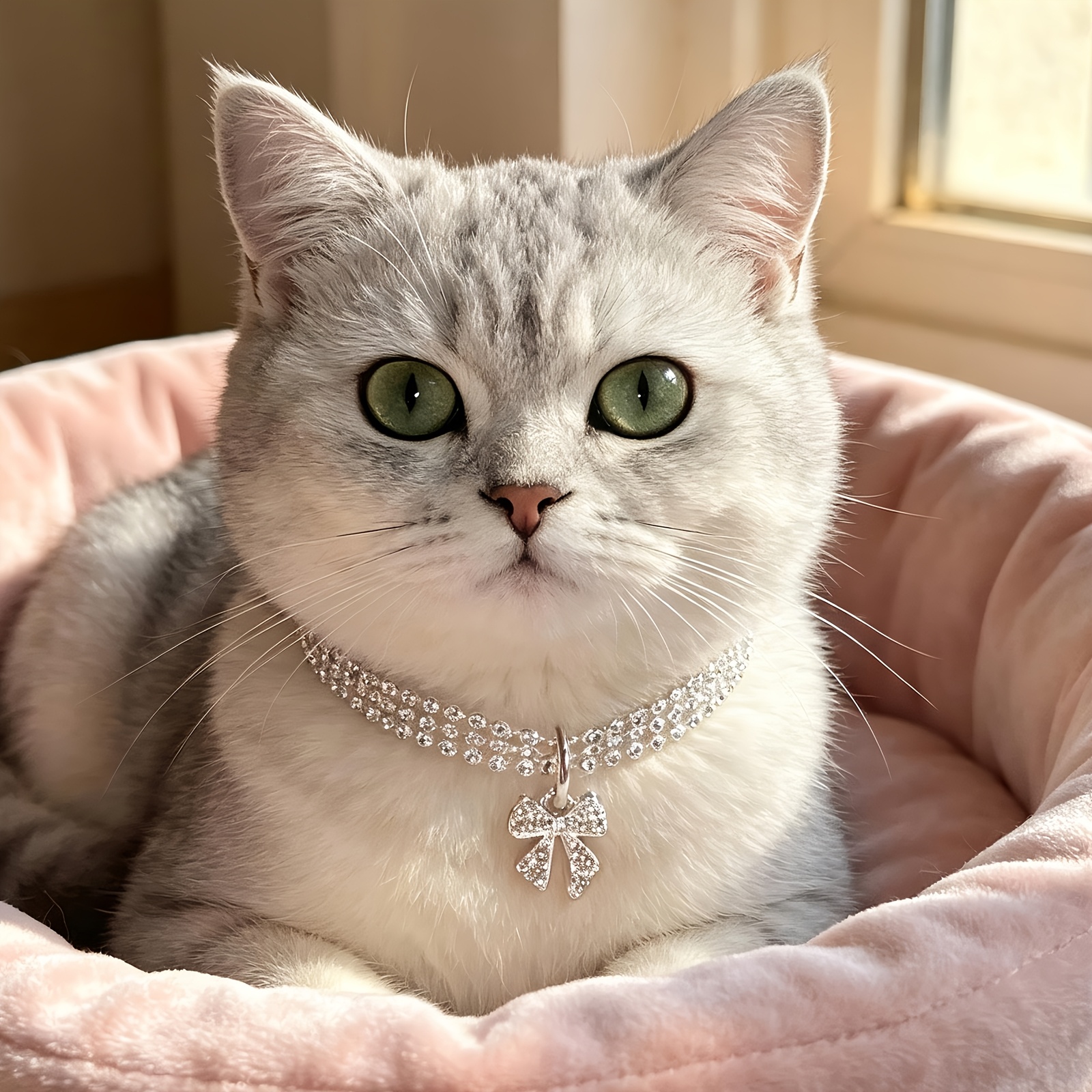 Rhinestone Bow Pet Collar with Adjustable Length