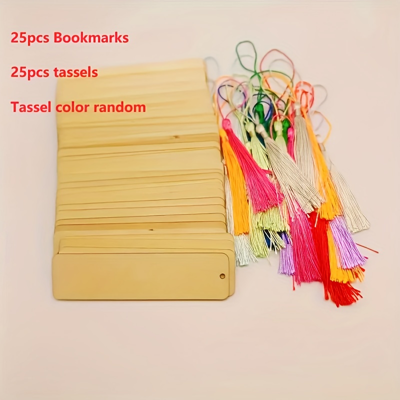 Image of 50pcs Wooden Blank Bookmarks And Pendants, Diy Doodle Painting Wooden Handmade Bookmarks, Laser-cut Wooden Pendants, Wooden Hanging Tags, Christmas Birthday Gift Decorations