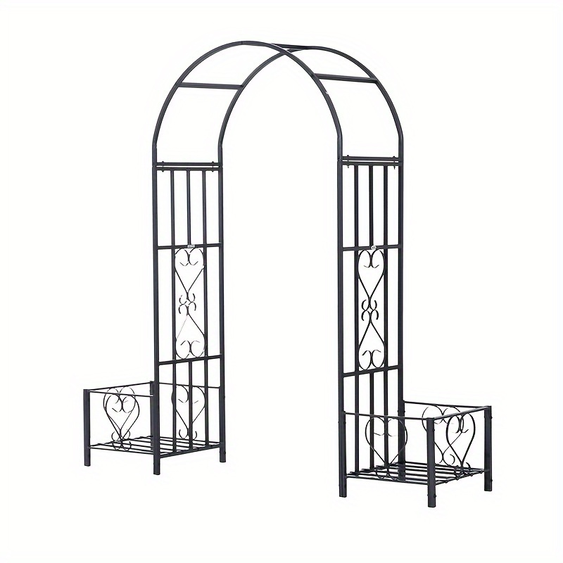 heavy duty iron outdoor garden arch with planters sturdy climbing trellis for patio balcony yard weather resistant decorative plant support garden decor patio enhancement modern arches durable construction