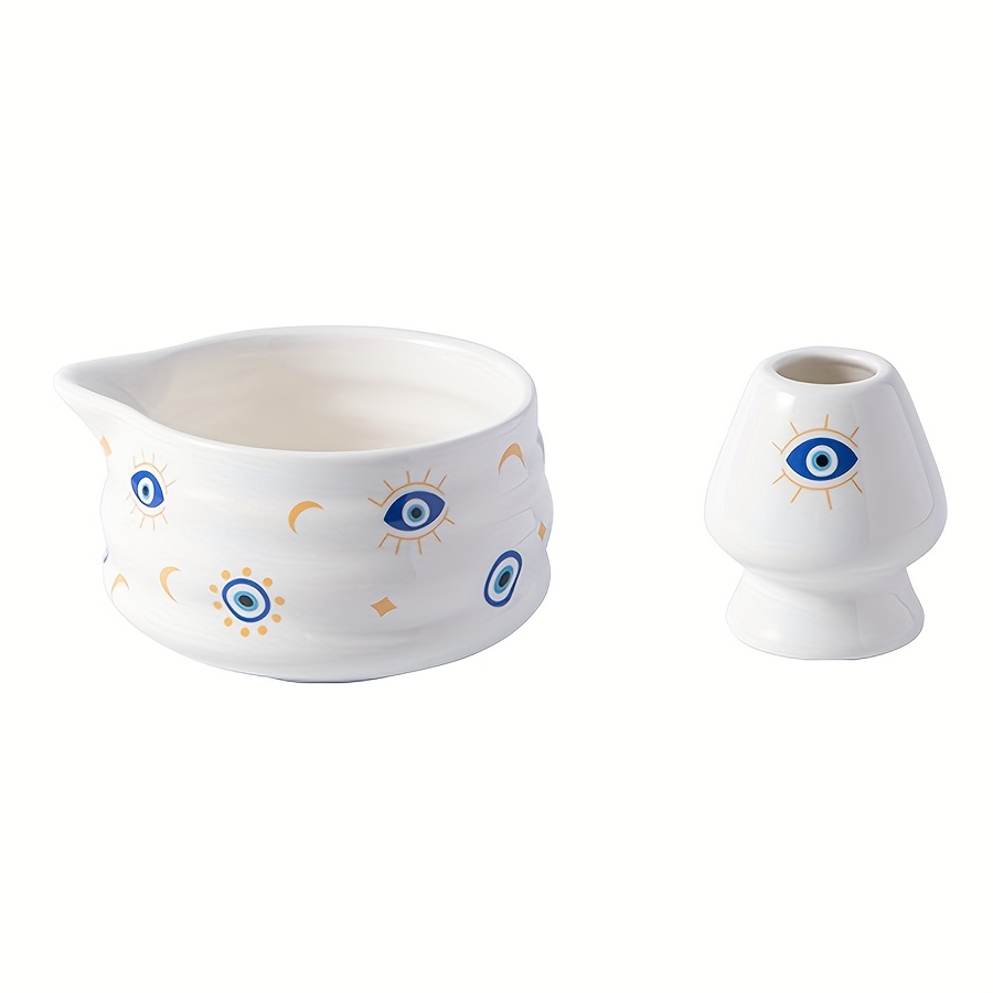 Image of 2pcs Ceramic Matcha Set, Including A Matcha Bowl (with Spout) And Whisk Holder, Perfect For Beginners, Suitable For Matcha Powder And Matcha Lattes, Ideal As Birthday And Holiday Gifts