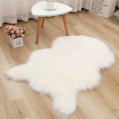 1pc white faux wool long plush double fish floor mat living room bedroom decorative floor mat soft fluffy non slip foldable washable home carpet suitable for living room bedroom study bay window and
