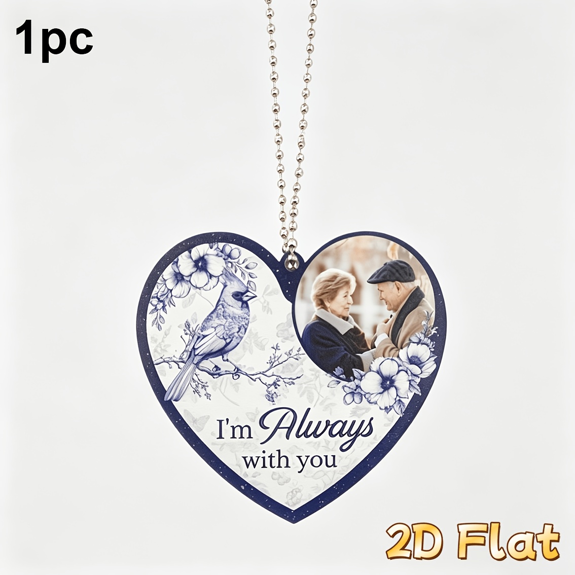 TEMU 2d Flat, Personalized Photo Car Mirror Hanger - Custom Picture For Your Vehicle Rearview Mirror, Photo & Text/number/date Display, Durable