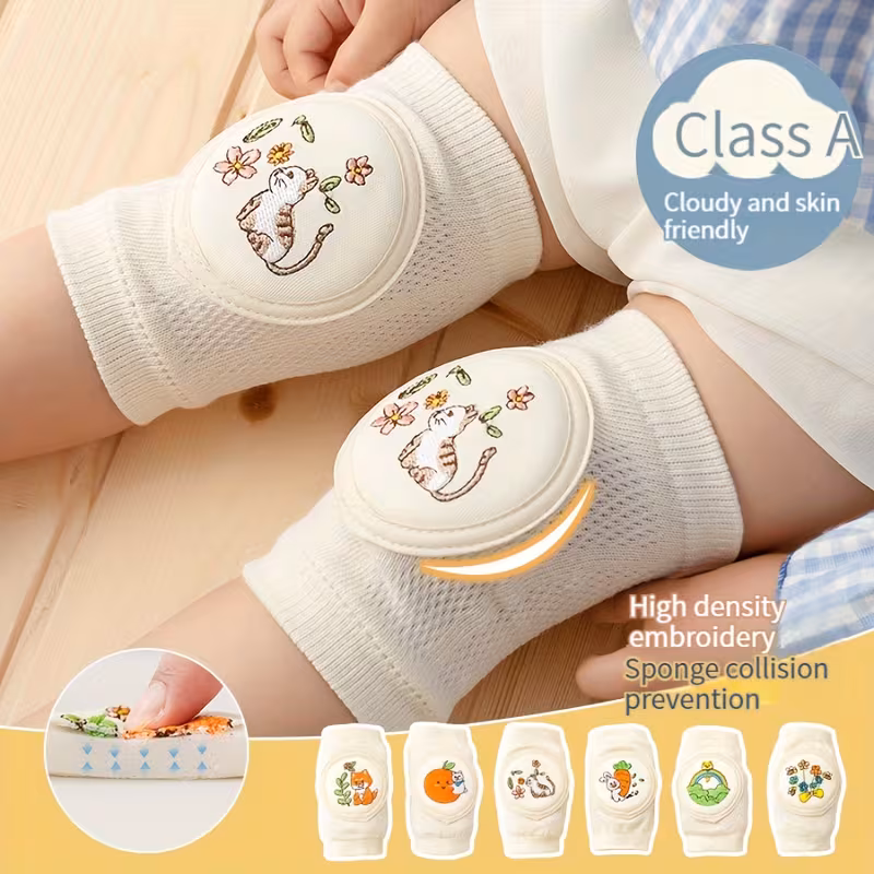 2pcs Animal Embroidery Children's Sock Covers, Baby Crawling Summer Infant Toddler Anti-Fall Protective Sleeves, Lightweight and Breathable, Dot-Adhesive Anti-Slip Fall-Proof Safety Protection for Children's Elbows 0