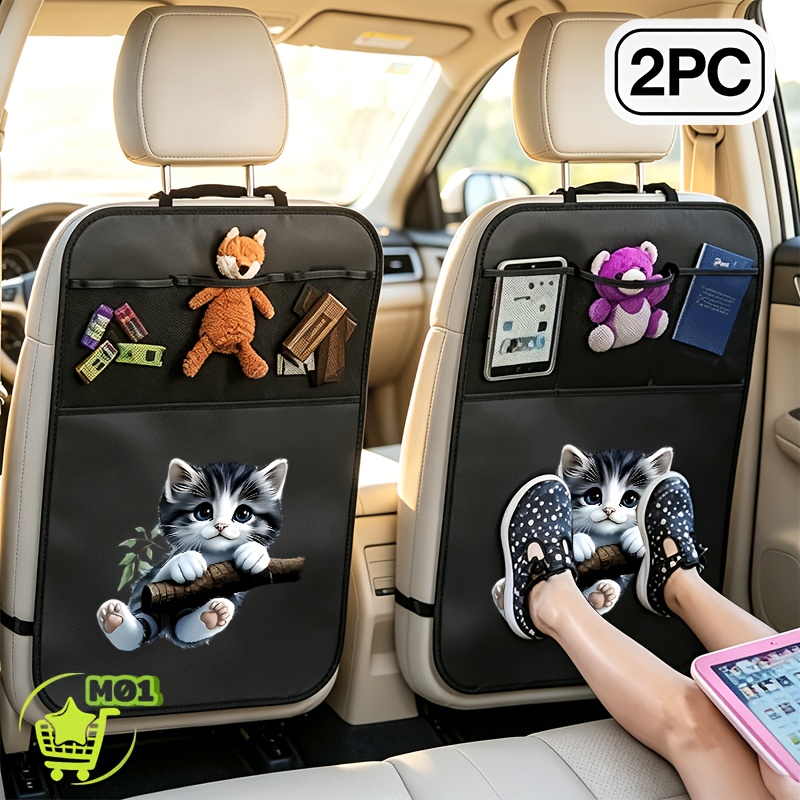 TEMU 2pcs Back Seat Cover 3 Pocket Storage Organizer Kitten On Branch Backseat Protector Car Seat Back Protectors Effortless Access Messy Seats