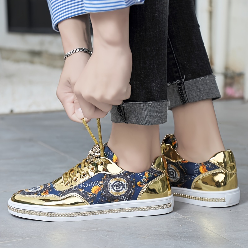 mens trendy cartoon letter print sneakers lace up low sole with fabric details 2