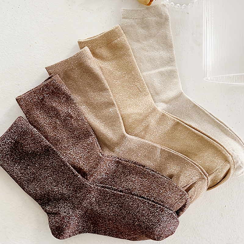 5-pack Teen Sparkly - Shiny Solid Colors (no Patterns), , Socks Suitable For,, & Casual Attire - 5-pack , For Teenager