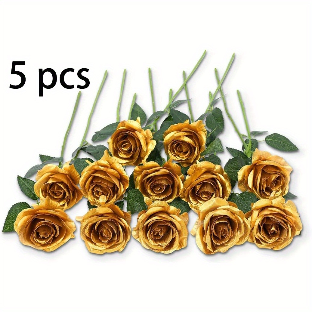 5/10/16pcs Golden Rose Artificial Flower Artificial Rose Flower Fake Rose Bridal Bouquet For Home Wedding Decor Christmas Thanksgiving Day Decoration