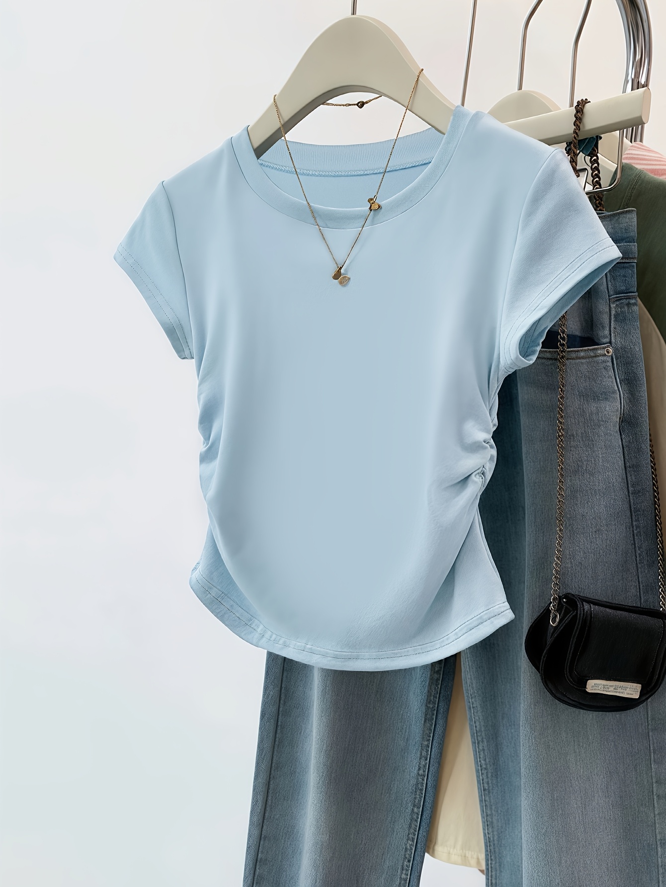 Women'S Casual Crew Neck Short Sleeve T-Shirt - Dark Green, Ribbed Hem, Lightweight & Stretchy, Perfect for Summer, Casual Attire|Ribbed Hem Tee|Lightweight Tshirt