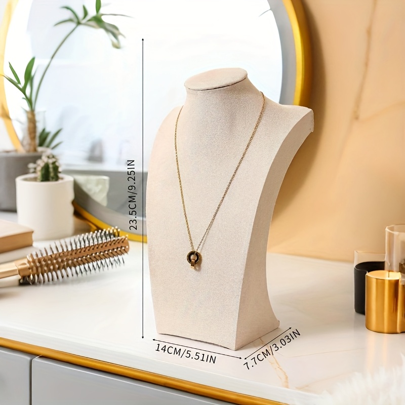 Image of Beige Velvet Mannequin Jewelry Stand For Necklaces And Additions, Pearl Necklace Display Rack, Jewelry Showcase Prop For , Live Broadcast Stall, Etc. Valentine's Day To School