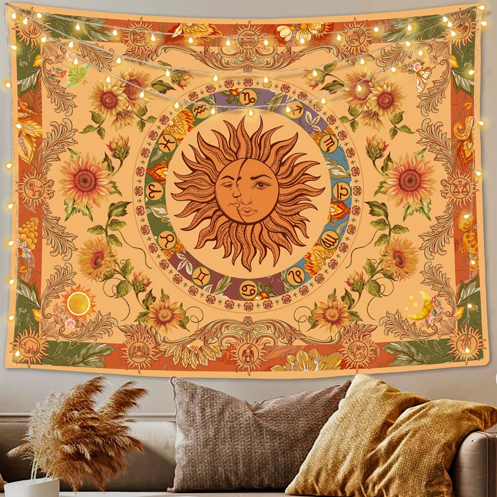 

Yellow Tapestry Vintage Tapestry Wall Hanging With Sunflowers Butterfly Moth Constellation Aesthetic Wall Tapestries For Bedroom Dorm Living Room