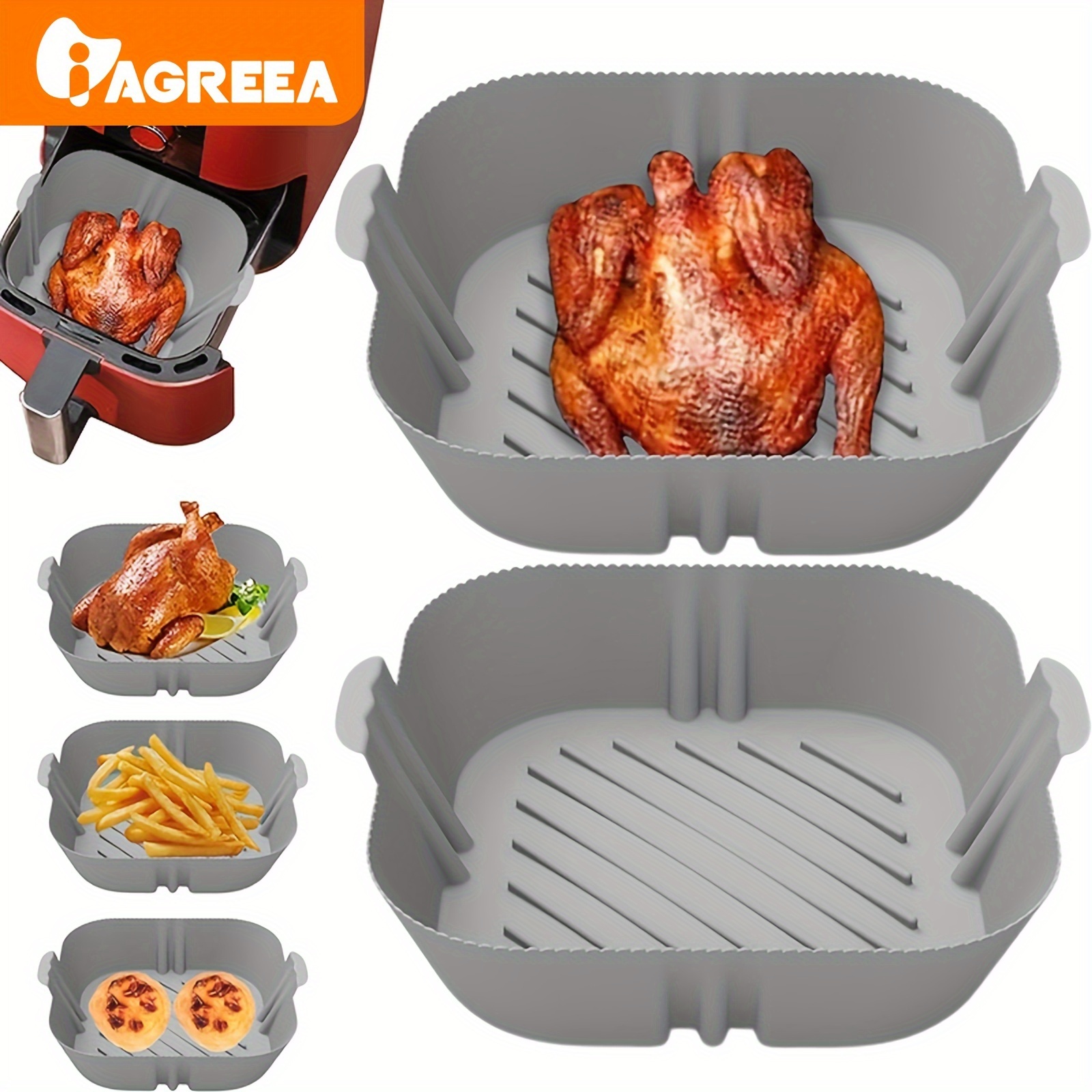 

1pc Square Air Fryer Silicone Pot, Reusable Air Fryers Liners Oven Baking Tray Home Kitchen Air Fryer Accessories, Eid Al-adha Mubarak