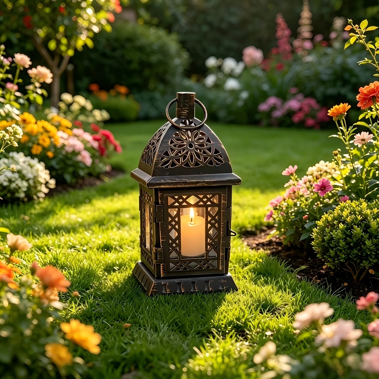 TEMU Vintage Metal Candle Lantern Hanging Tabletop Candle Holder, Retro Hollow Iron Windproof Lantern For Garden Wedding Home Decor