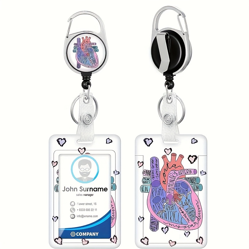 

Badge Holder With Retractable Reel, Heart Id Name Tag Work Badge Clip Heavy Duty Vertical Card Protector Cover Case For Nurse Medical Student Teacher Women Men