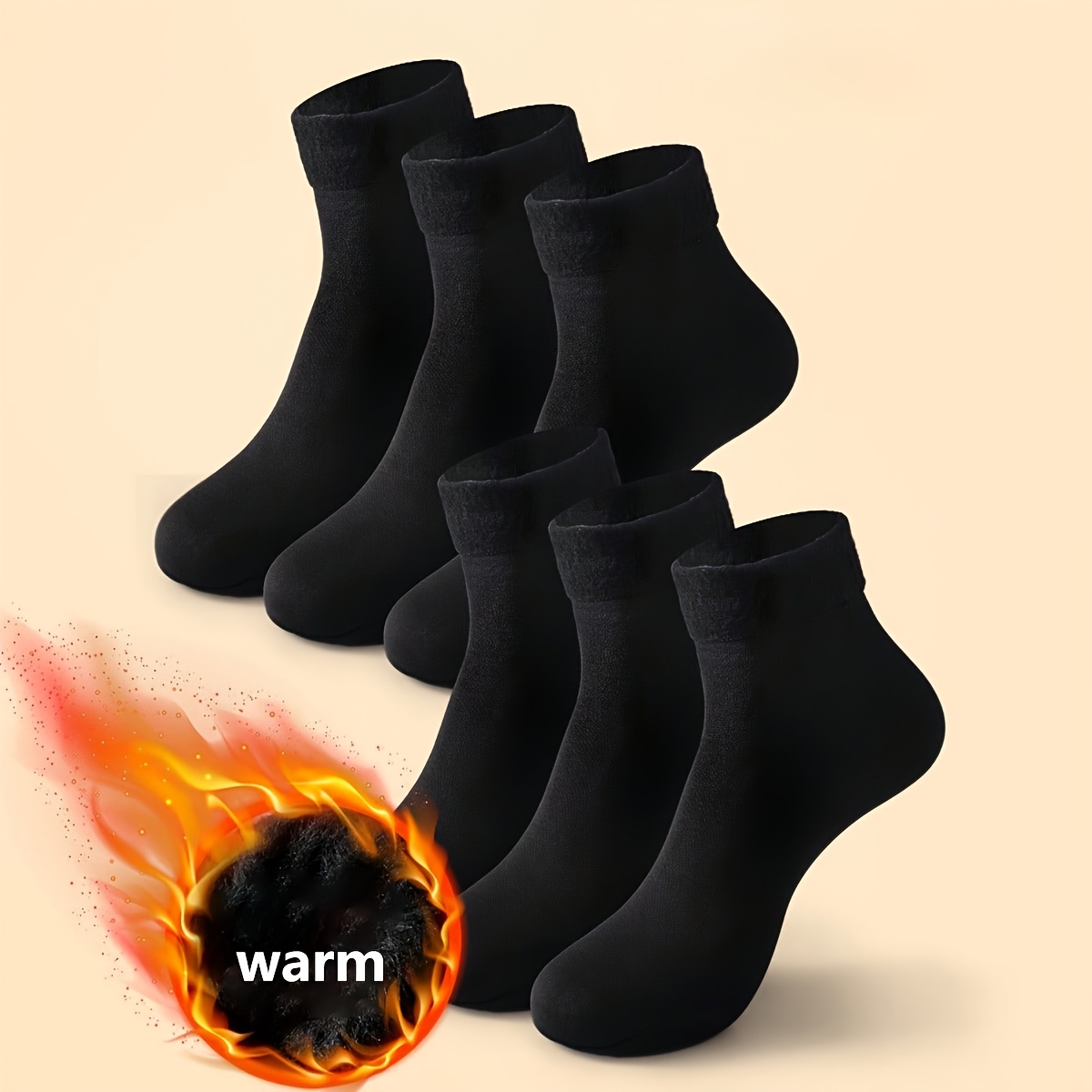 3 Pairs Of Winter Thickened Mid-tube Socks, Winter Velvet Lining To Keep Short Socks Warm