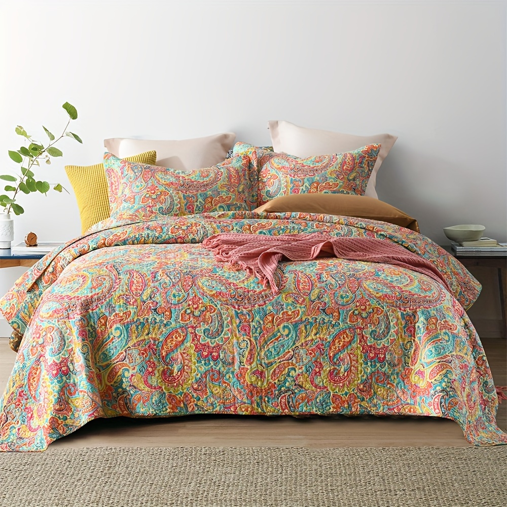 

100% Cotton Bedspread Quilt Sets Christmas Bedding Coverlet Sets Winter Comforter Floral Paisley Pattern King Queen Size