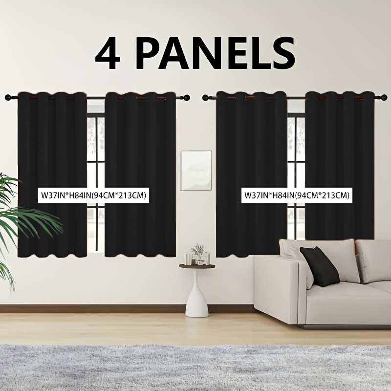 TEMU 4-panel Blackout Curtains, Darkening The Interior, Modern Solid Color, Top Hanging Method, Solid Polyester Material With Laminated Lining,