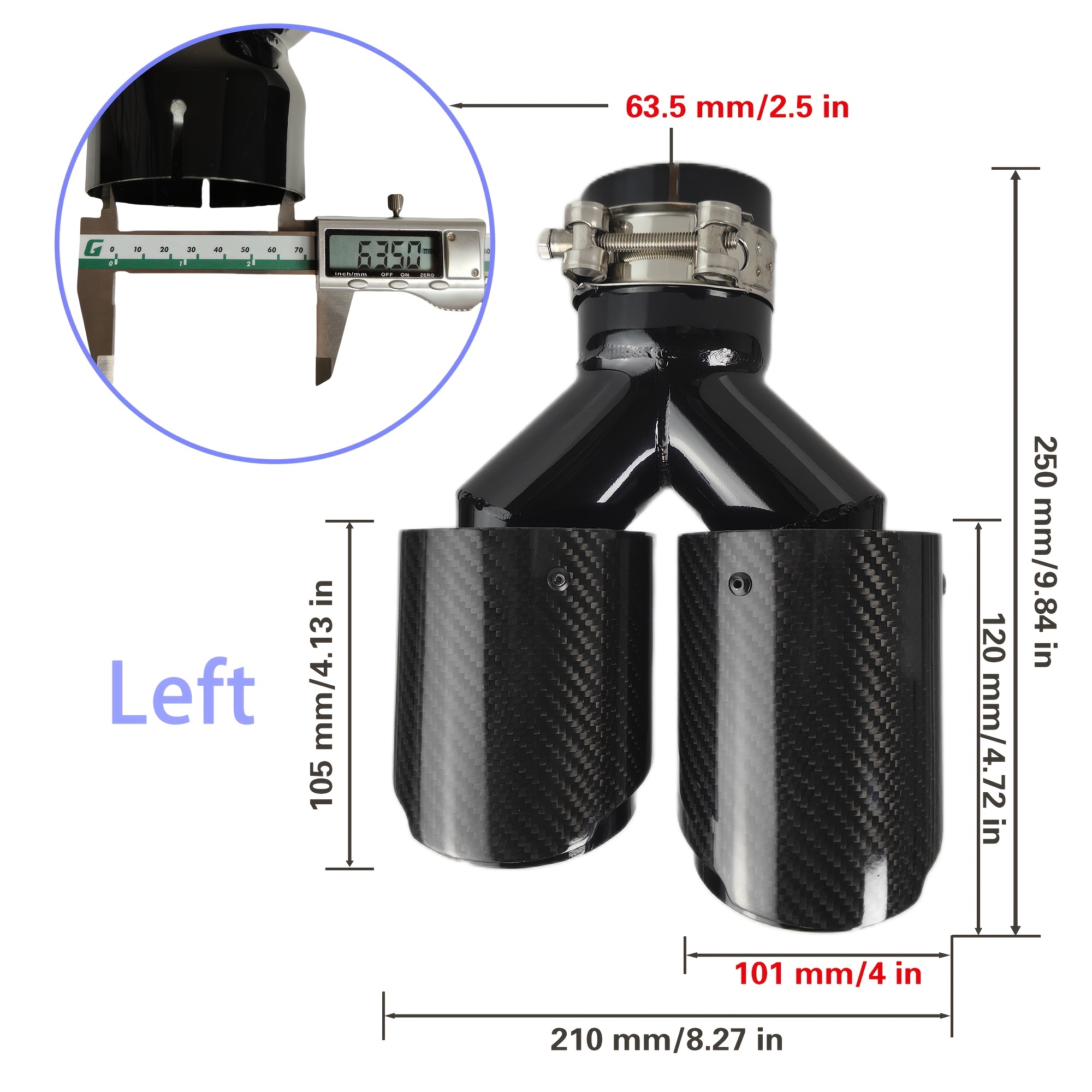 Image of Carbon Fiber Exhaust Tip 2in/2.36in/2.5in/3in Inlet To Dual 3in/3.5in/4in Outlet, High Temperature Resistance 9.8" Long Stainless Steel Tailpipe Tip ()