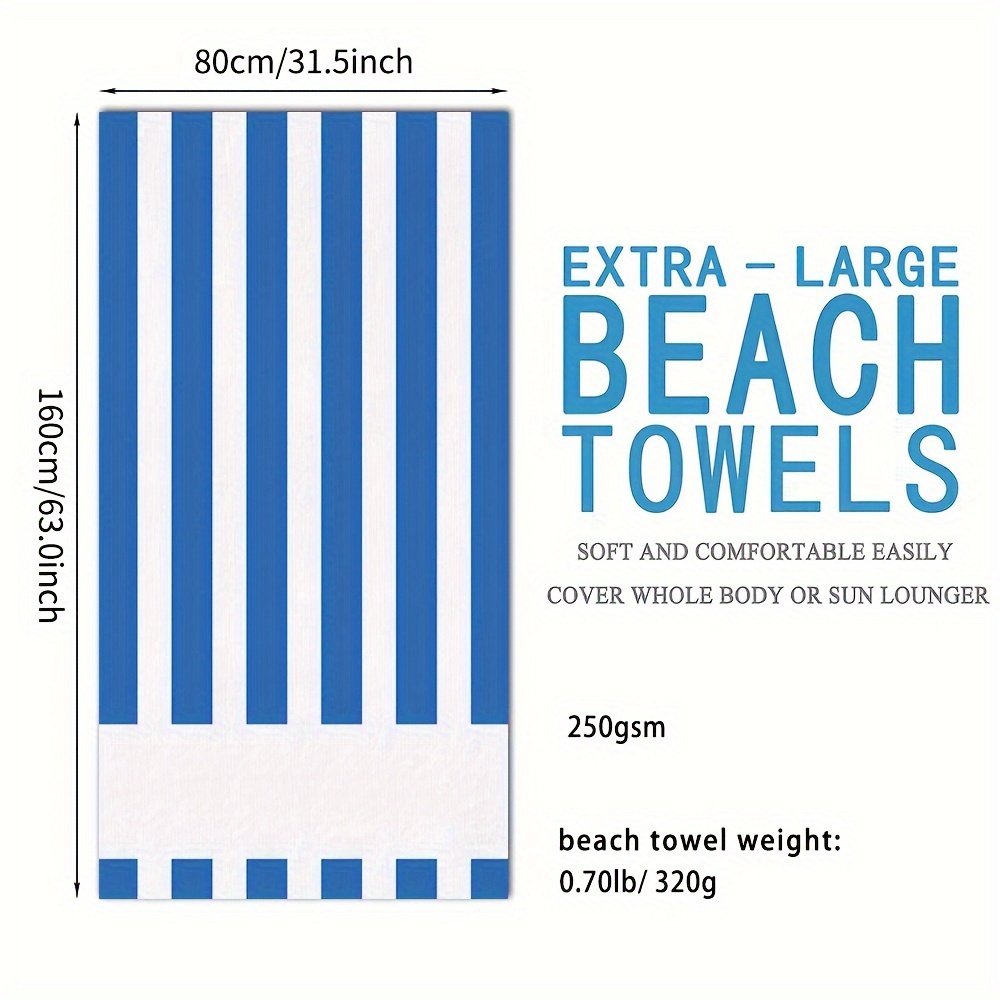 TEMU 1pc Personalized Beach Towel, 80*160cm Stripes Print Beach Towel, Absorbent Beach Towel, Large Summer Beach Blanket, Gift For Beach Pool Party,