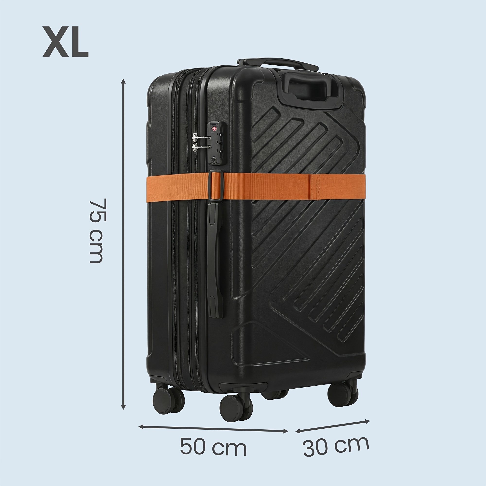 Image of Suitcase, Travel Suitcase, Hardshell Suitcase With , Suitcase Strap, Abs Trolley, 4 Twin Wheels, Expandable, Xl, 75cm, Ink Black/harbor Blue 50x30x75cm