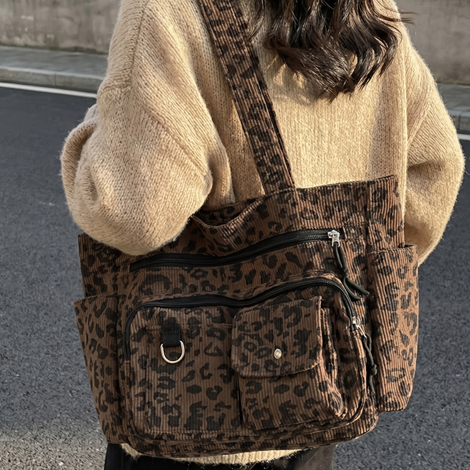 new corduroy fashion vintage style leopard print large - Temu