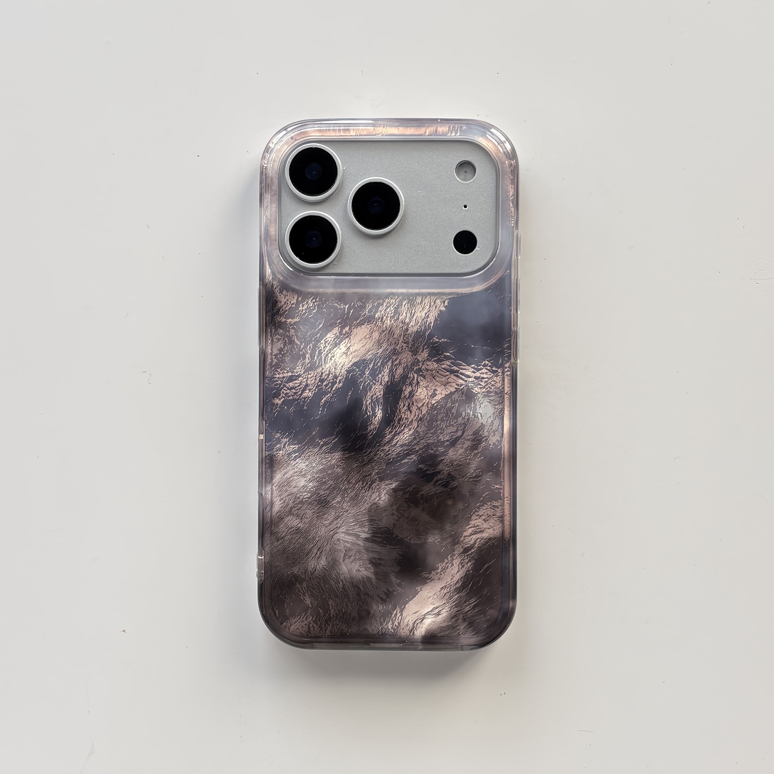 TEMU Coque de téléphone : Nouvelle coque de avec de gris encre mat, , , texture glacière brillante tachée, tourbillon à grand trou, convient pour
