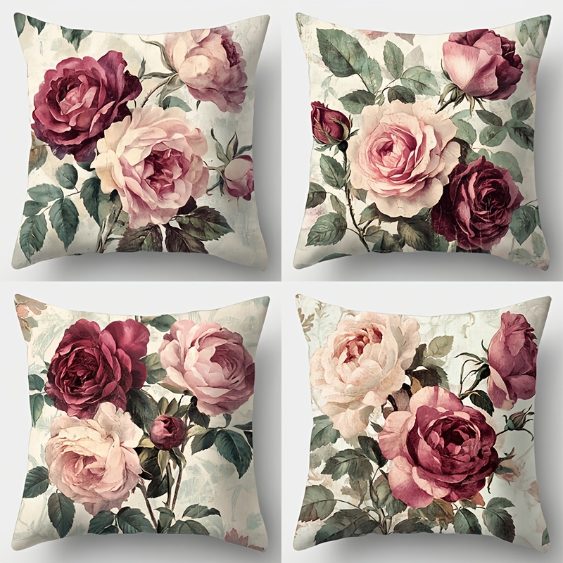E-shop 4er-Set, Neue Schöne Blumen Kreative Kissenbezüge, 17.72 X 17.72 Zoll, Geeignet für Wohnzimmer Sofa, Bett, Schlafzimmer, Heimdekoration, Ohne