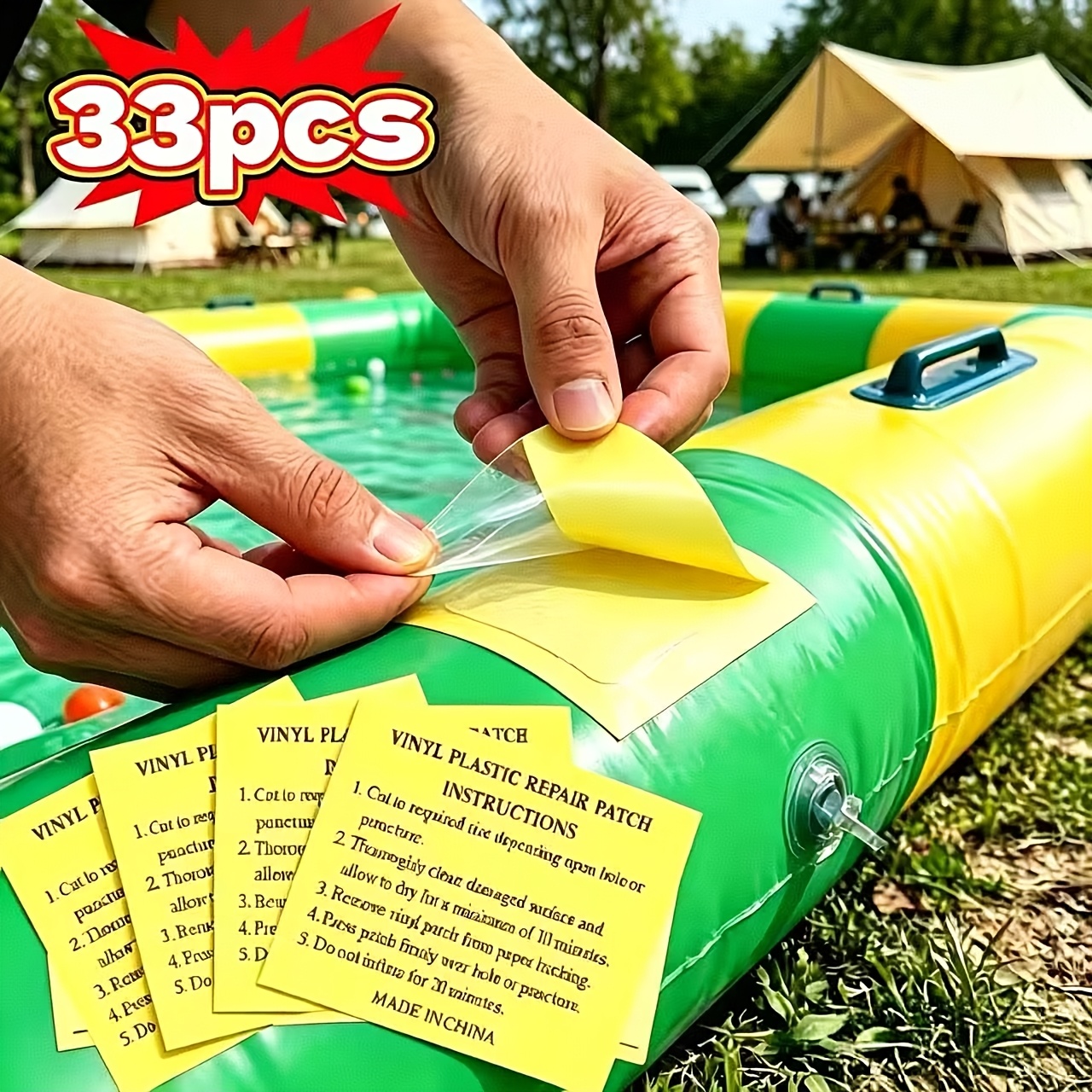 33-delni prozornih vinilnih obližev za popravilo, vodoodporni samolepilni obliži, primerni za plavajoče blazine za bazen, zračne vzmetnice,