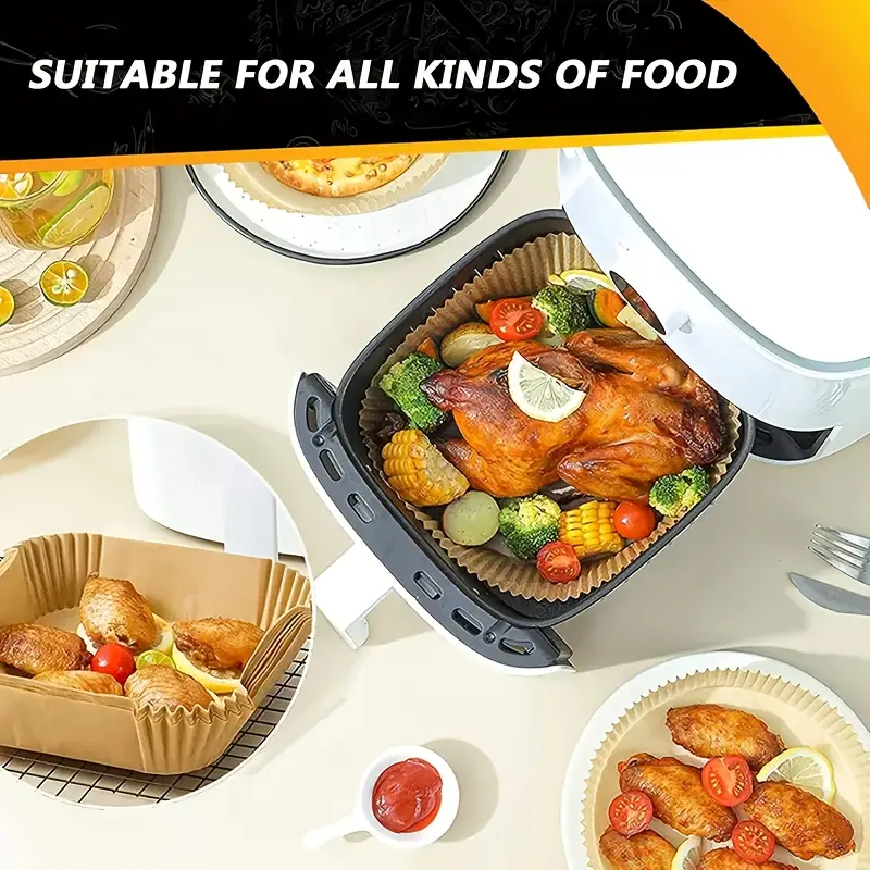 100pcs air fryer liners disposable 8 inch square non stick parchment paper oil proof heat resistant 450 for 5 12qt baskets microwave oven safe precut for compatible with all air fryers home baking holiday cooking halloween christmas easter thanksgiving accessories for air fryer air fryer liner xl oilproof paper material durable liner meal preppers Product details 6