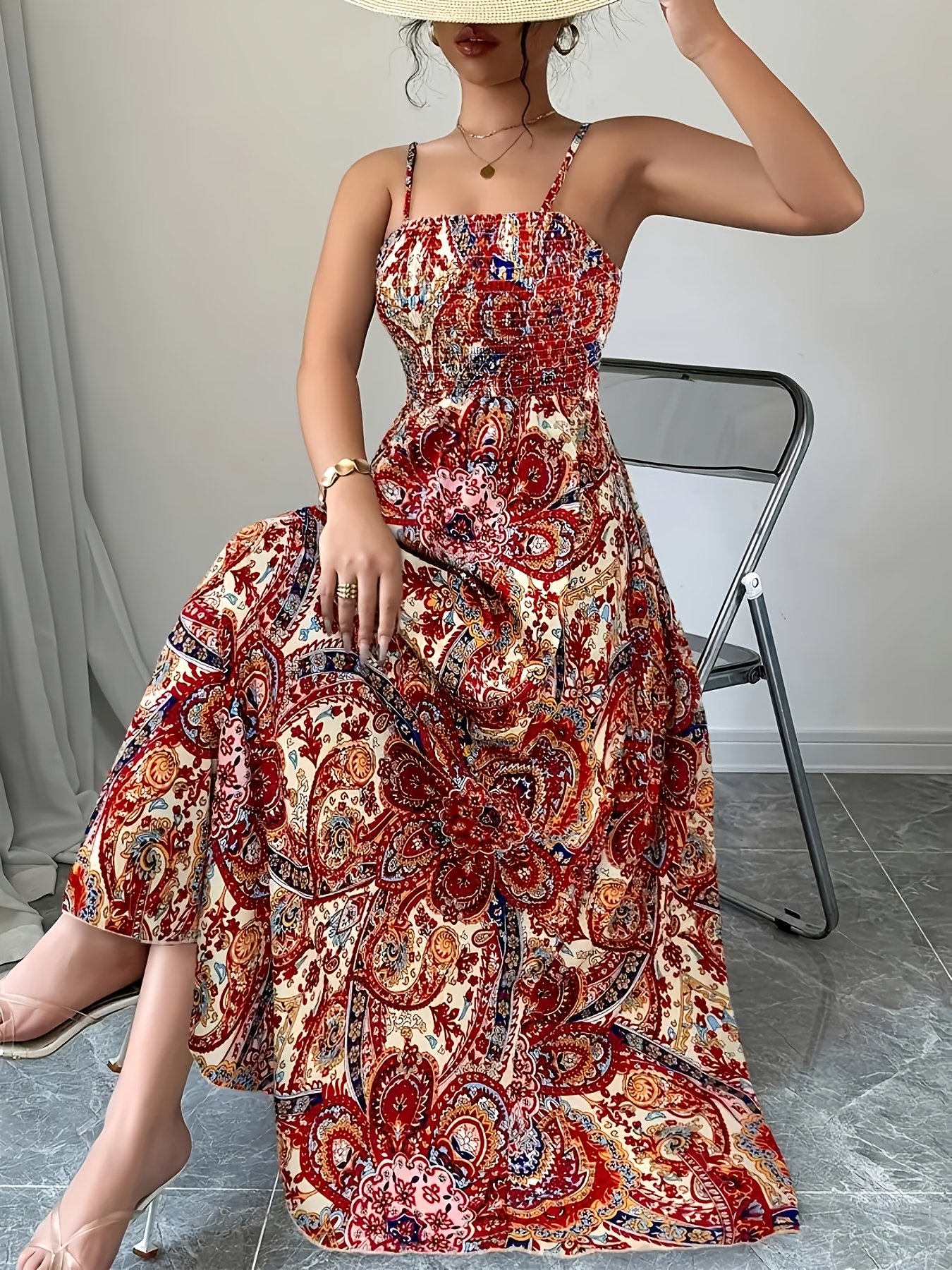 womens vintage paisley print dress fitted top flowy skirt - Temu United  Arab Emirates