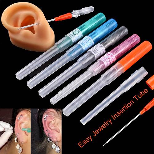 4pcs iv catheter disposable piercing ear nose piercing hollow for lip tongue cartilage belly piercing needles kit piercing tool