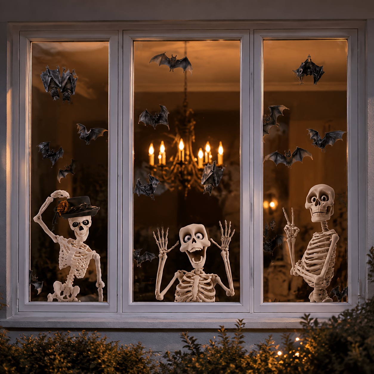 item picture 4pcs set of halloween themed window stickers skull   window decals   free static adsorption removable double sided   home   decorative atmosphere decor stickers