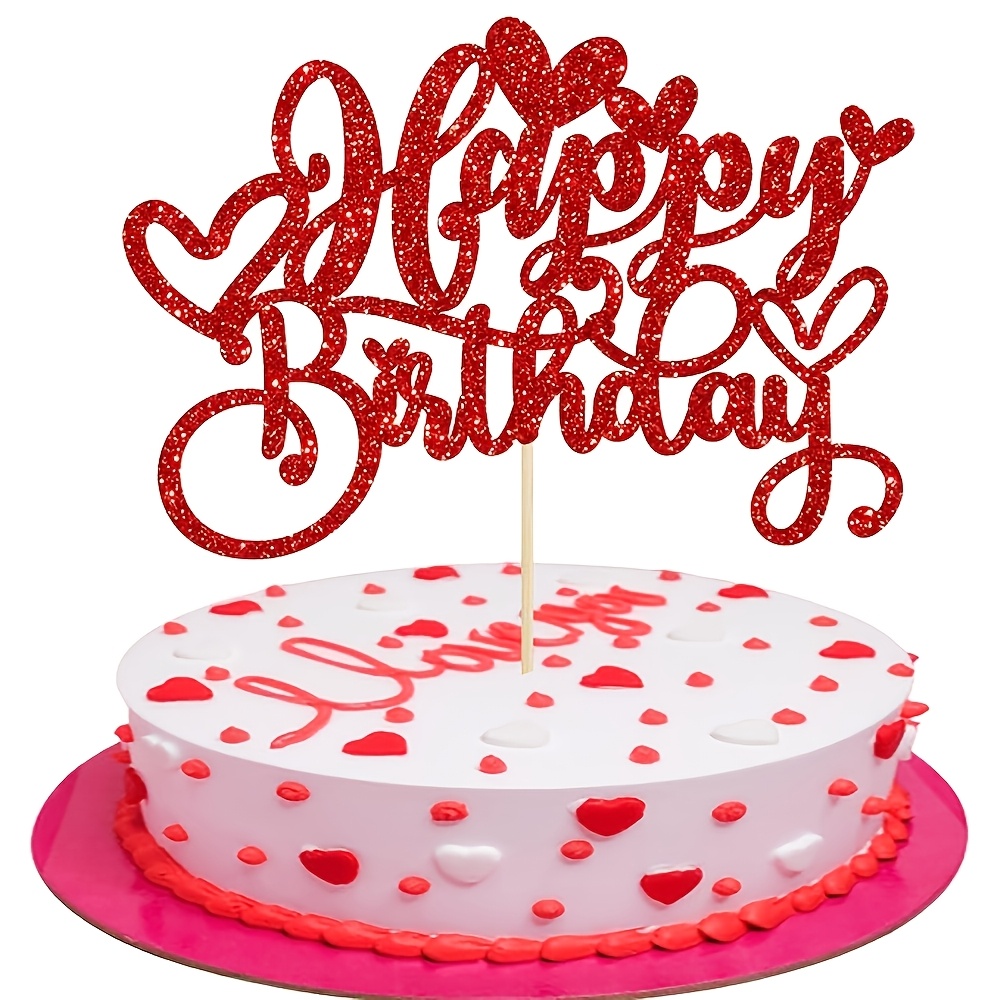 1pc Love Birthday Cake Topper Red Glitter Valentine's Day Cake Picks Decorations For Valentine's Day Birthday Party Supplies，halloween, Christmas