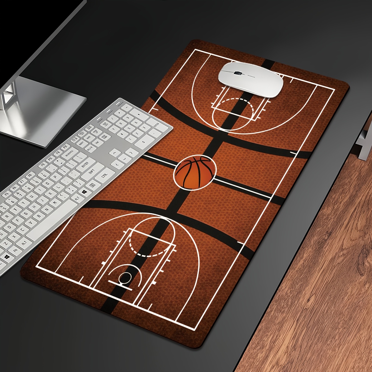 TEMU 1pc Durable Extended Mouse Pad With Basketball Court , Computer Desk Mat, Laptop Office Keyboard Pad, Hd Printing - Non-slip Backing, Washable,