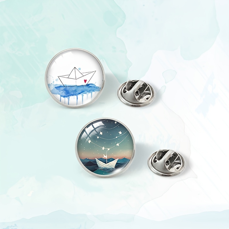 1pc/2pcs Paper Boat Collar Pin Glass Brooch Clothes Backpack Accessories Gift For
