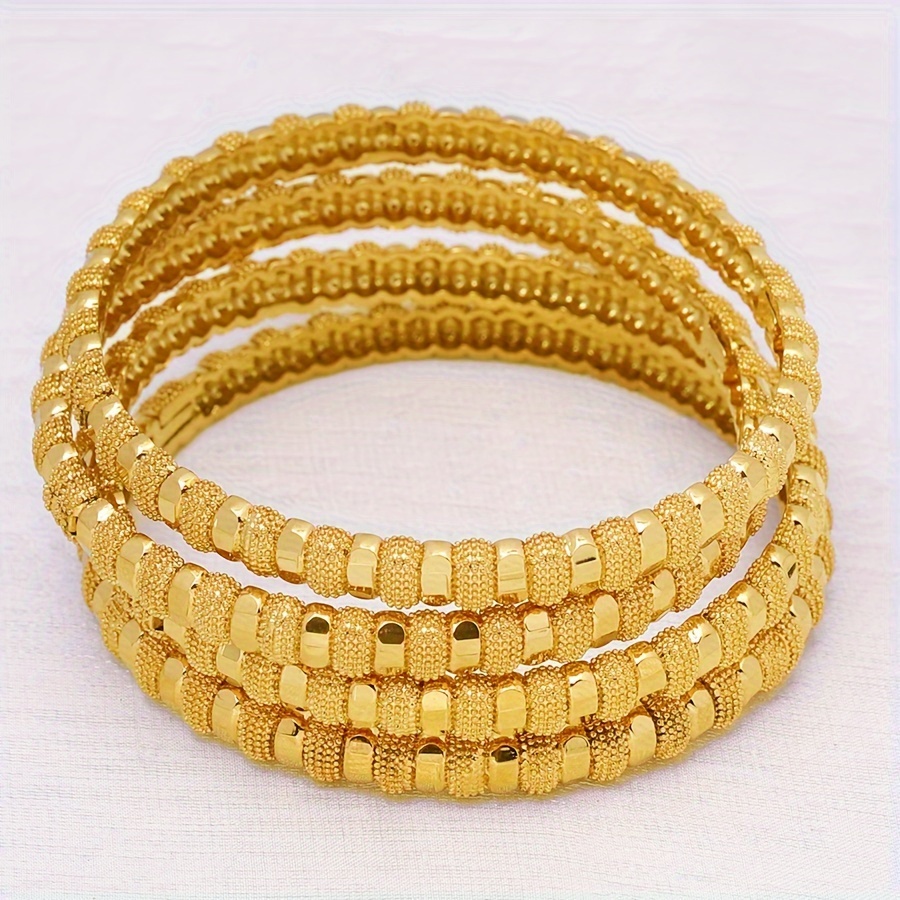 4pcs set golden plated copper adjustable open bangle bracelets for women luxurious female bracelet details 0