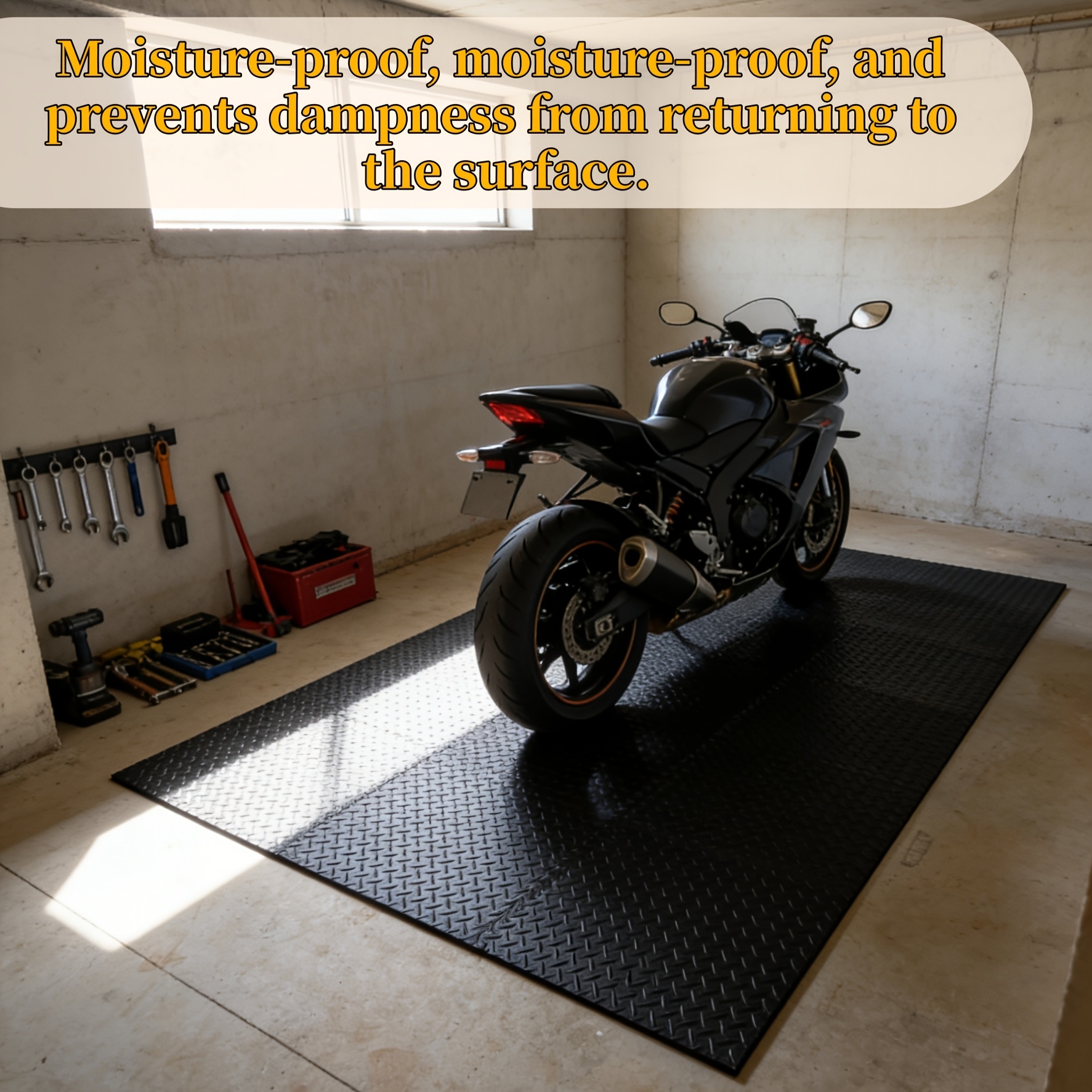 E-shop ineinandergreifende Motorrad-Parkmatte, waschbar & wiederverwendbar, ölfleckenabsorbierend, rutschfest, schützt Garagen-/Spur-/Ladenböden, 12×12