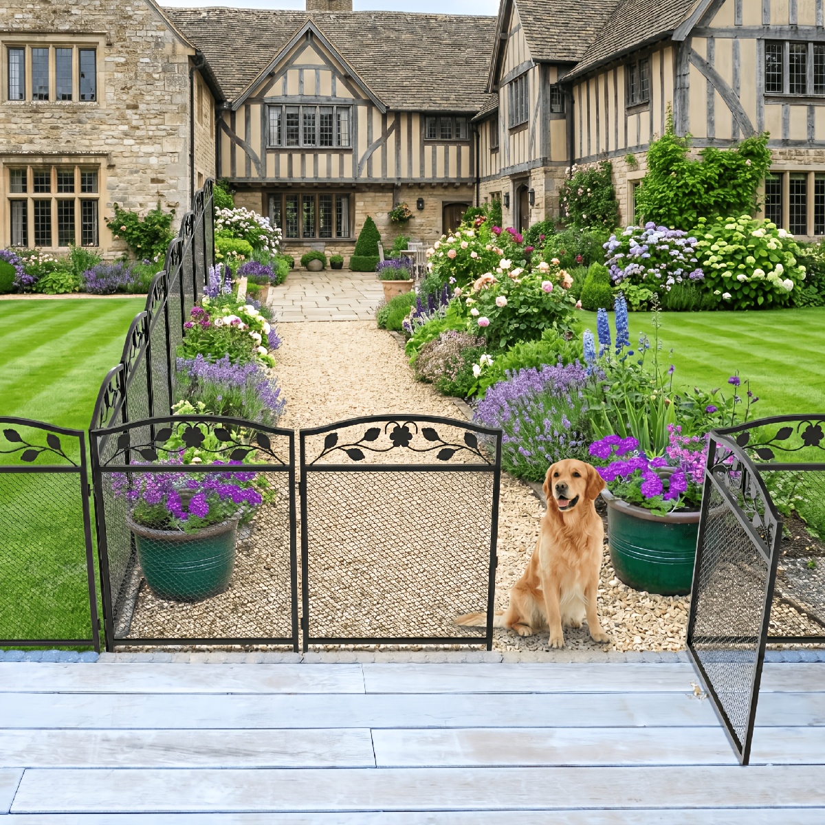 TEMU 【2d Flat】 5 Panels Each 110 X 60cm Decorative Garden Fence, Heavy Duty Iron Metal No Dig Animal Barrier Fence, Garden Border Fencing, Temporary