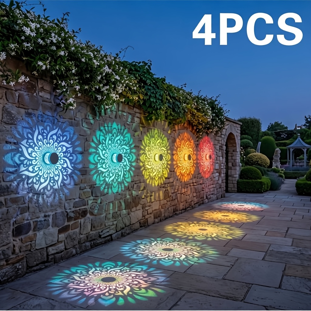 TEMU 4pcs Outdoor Wall Mandala Light Hollow Color Changing Wall Light For Birthday Building Valentine Table Decor Vintage Camping Portable