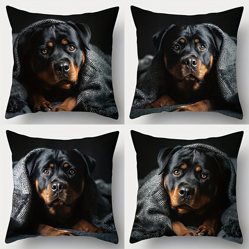 TEMU 2d Flat - 4pcs Of Pillow Covers With 2d Printed Designs. Featuring A Cute Dog Wrapped In A Blanket, Are Soft And Comfortable, Suitable For Home