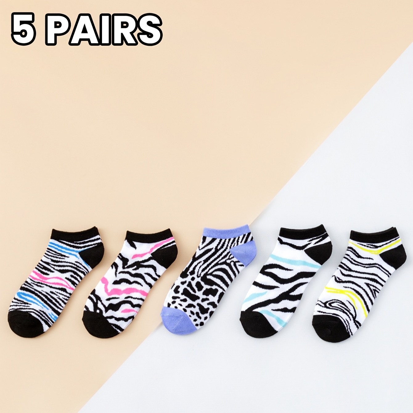 E-shop 5 Paar Damen Zebra-Print Socken – Atmungsaktive Sommer-Socken für Fitness, Reisen & – Gestreifte Kurzsocken, Lustige Socken aus atmungsaktivem