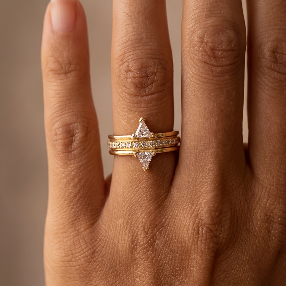 Women's Elegant Triangle-Shaped Decorative Ring for Special Occasions