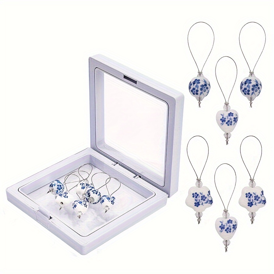 6pcs Blue And White Beaded Crochet Marker Set - Crochet Additions, Suitable For Knitting, Weaving, And Sewing Projects, Embroidery Kits, And Crafting Tools