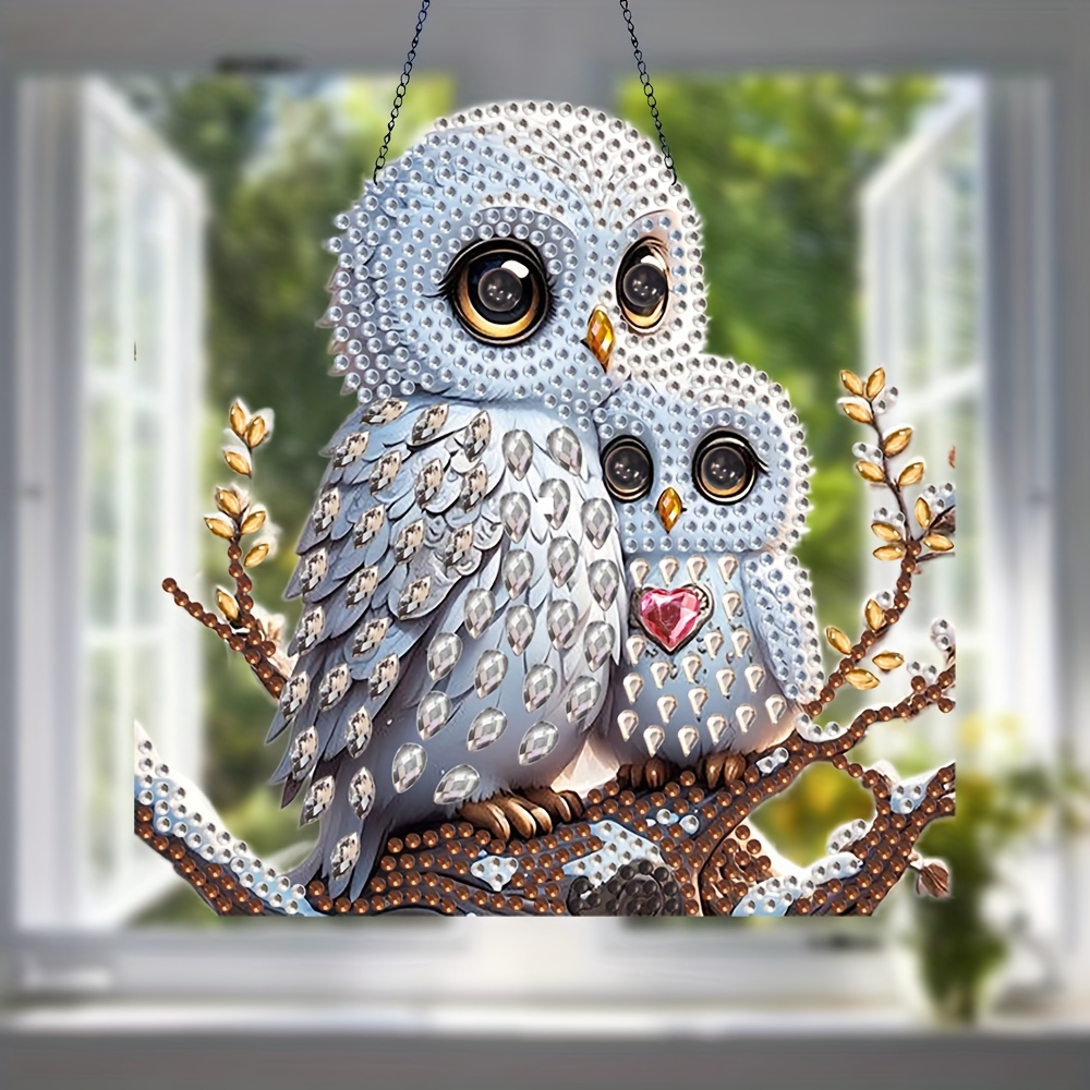 

5d Owl Diamond Painting Kit On Branch, 5.9x5.9inch Animal-themed Irregular Acrylic Diamond Art, Window Hanging Decor For Home, Garden, Door, And Holiday Gift