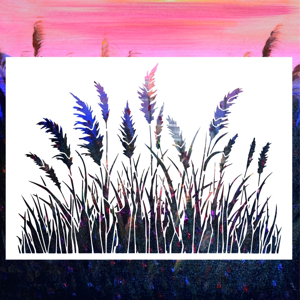 TEMU 1pc Reed Cluster With Scenic Pattern Stencil Board, New A4 Size Plastic Painting Template Reusable For Textiles, Crafts, Furniture Wall Painting